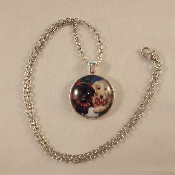 Silver Golden Retriever Labrador Dogs Cabochon Pendant Necklace 20" Party Gift - Picture 3 of 3